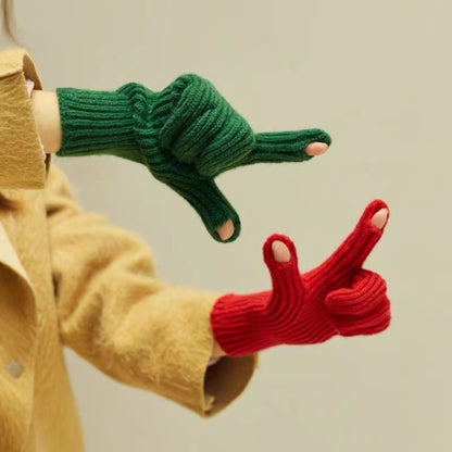 227-A0124 Wool Knit Striped Warm Touchscreen Gloves Winter Warm Cycling Gloves