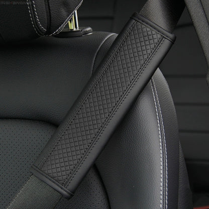 Fiber Leather Embossed Car Seat Belt Shoulder Cover Protector, 6.5X23cm