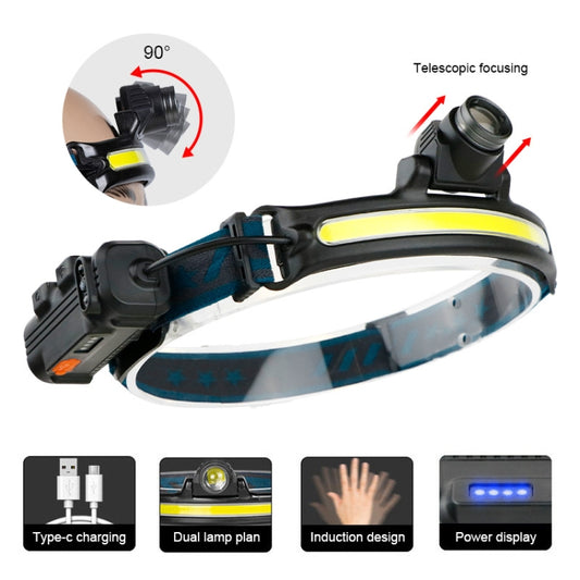 XPG + COB Sensor Headlight Flashlight 6 Lighting Modes Rechargeable Head Lamp, W678-2 Zoom, 678-1 Fixed Focus