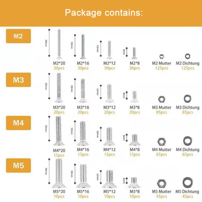 M2/M3/M4/M5 Flat Head Hexagon Socket Screws Gasket Ring Set, 940 PCS/Set