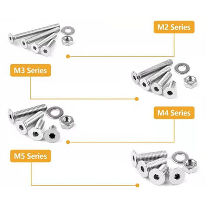 M2/M3/M4/M5 Flat Head Hexagon Socket Screws Gasket Ring Set, 940 PCS/Set