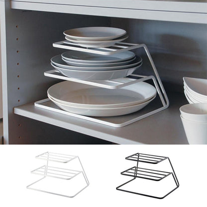 Three-layer Kitchen Dish Storage Rack Cabinet Tiered Shelf, White, Black