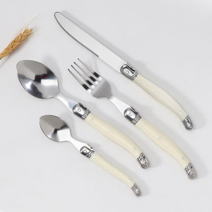 Stainless Steel Knife Fork Spoon Set Plastic Handle Western Tableware, 3 In 1, 4 In 1, 6 Knives, 6 Forks, 6 Spoons, 6 Tea Spoons