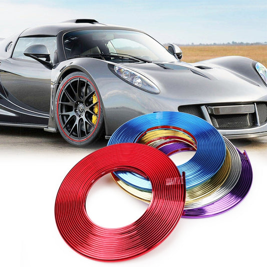 W12 8m/roll Car Universal Reflective Wheel Electroplating Decorative Strip, 1roll Electroplating Red, 1roll Electroplating Blue, 1roll Electroplating Gold, 1roll Electroplating Silver, 1roll Electroplating Purple