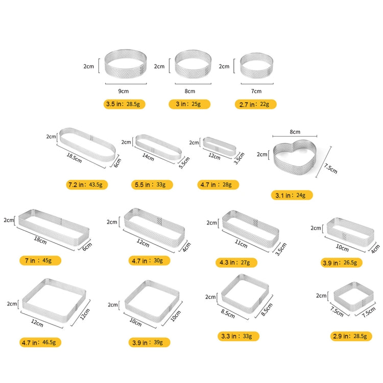 BN1006 Stainless Steel Mousse Circle Thickened Perforated Cake Mold DIY Baking Tools, Love(3.1 inches), Rectangle(4.3 inches), Rectangle(4.7 inches), Rectangle(7 inches), Square(2.9 inches), Square(3.3 inches), Square(3.9 inches), Square(4.7 inches)���...