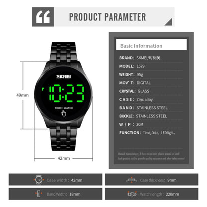 SKMEI 1579 Simple Touch Screen LED Luminous Stainless Steel Electronic Watch