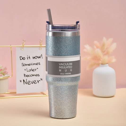 Glitter Insulation Coffee Cup Double Layer Ice Cup Stainless Steel Car Cup With Straw, 20oz, 30oz
