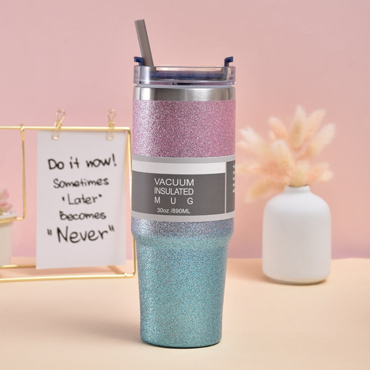 Glitter Insulation Coffee Cup Double Layer Ice Cup Stainless Steel Car Cup With Straw, 20oz, 30oz