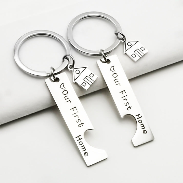 Stainless Steel Titanium Steel Keychain House Pendant, House Keychain