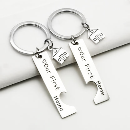 Stainless Steel Titanium Steel Keychain House Pendant, House Keychain