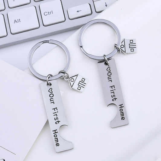 Stainless Steel Titanium Steel Keychain House Pendant, House Keychain