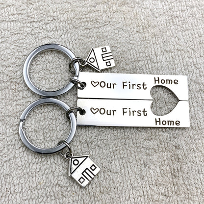 Stainless Steel Titanium Steel Keychain House Pendant, House Keychain