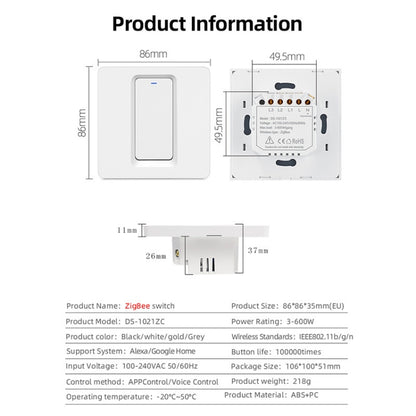 Tuya ZigBee Smart Single-fire Zero-fire Sharing Switch Phone Control Voice Panel EU Plug, Spec:, 1 Button, 2 Buttons, 3 Buttons