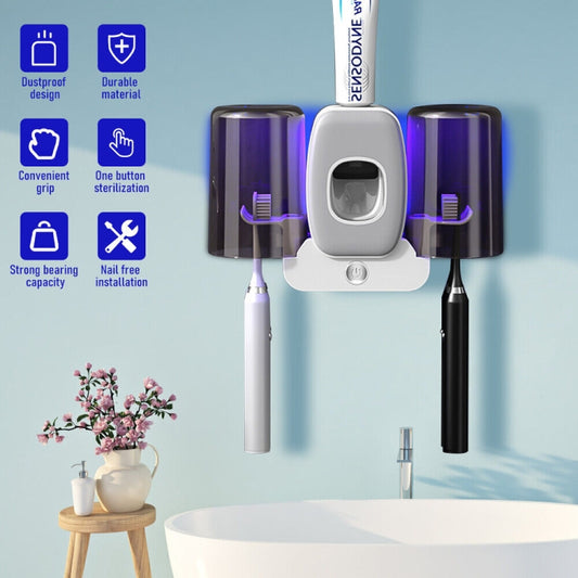 Couple Wall Mounted Toothbrush Holder Automatic Squeeze Toothpaste Device,Spec:, Disinfection Type White, Disinfection Type Black, Disinfection Type Green, Ordinary White, Ordinary Black, Ordinary Green