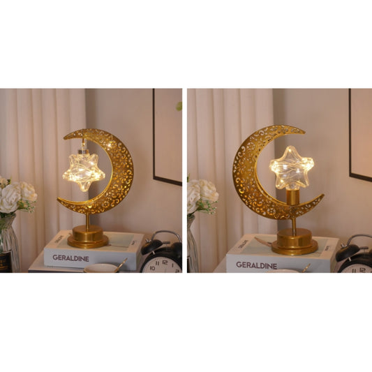 LED Wrought Iron Moon Shape Atmosphere Bedroom Table Lamp, Moon Star, Moon Star With Hook