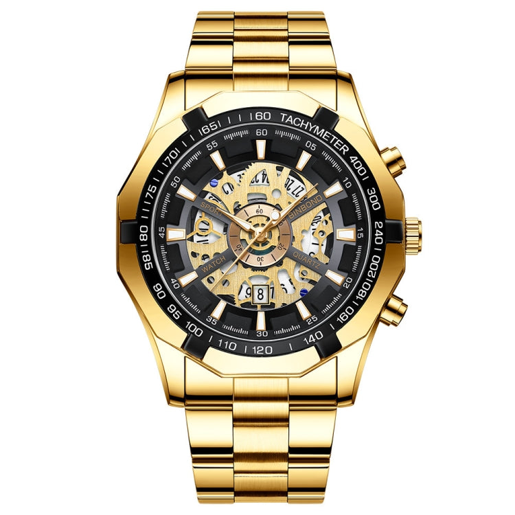 BINBOND S033 Hollowed Mechanical 30m Waterproof Luminous Quartz Watch