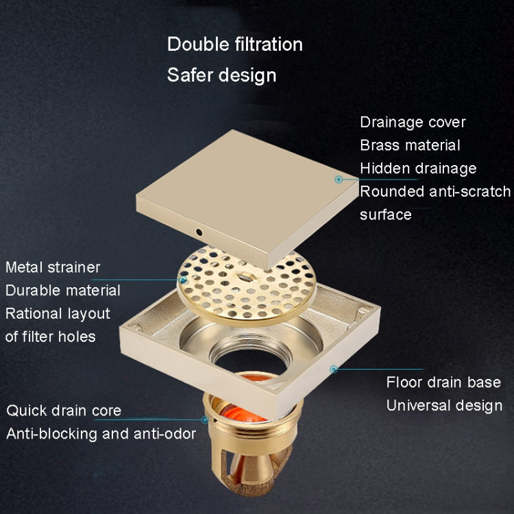 Bathroom Large Displacement Anti-odor Floor Drain, Style:, K8011 Gold+Black Straight Row, K8011 Gold+Magnetic Suspension, K8012 Chrome Plated+Black Straight Row, K8012 Chrome Plated+Magnetic Suspension, K8014 Nickel Brushes+Black Straight Row����������...