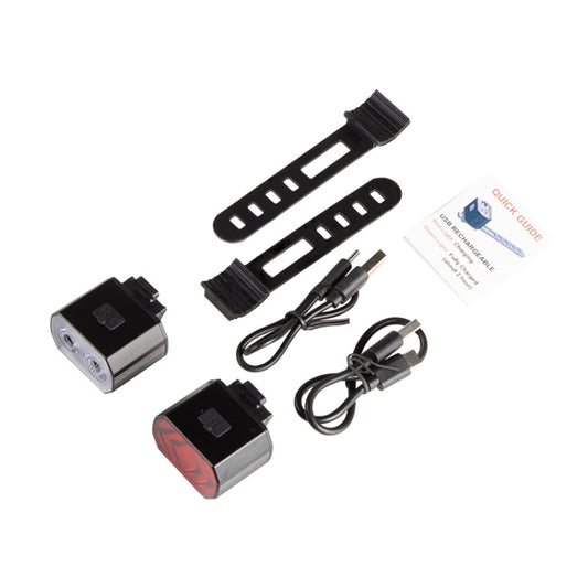 Bicycle Headlight Double T6 Lamp Beads + 16 LED Tail Light Set Rechargeable Helmet Warning Light