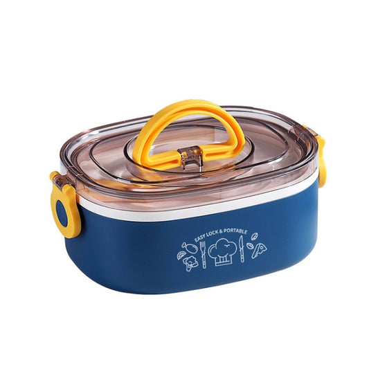 Large Capacity Oval Divided Portable Office Insulation Lunch Box, 600ml (Stainless Blue), 600ml (Stainless Yellow), 600ml (Stainless Purple), 1.2L (Stainless Blue), 1.2L (Stainless Yellow), 1.2L (Stainless Purple), 600ml (Plastic Blue)�����������������...