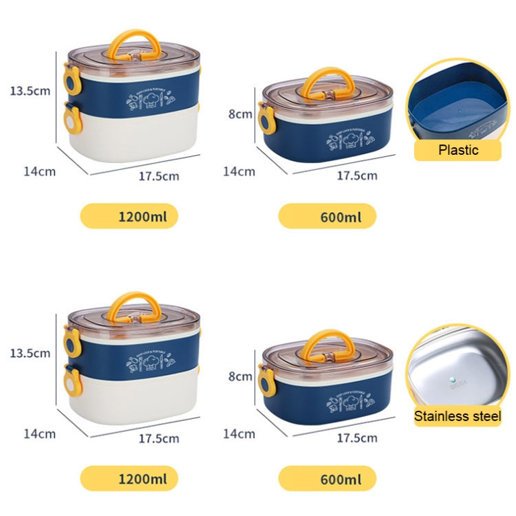 Large Capacity Oval Divided Portable Office Insulation Lunch Box, 600ml (Stainless Blue), 600ml (Stainless Yellow), 600ml (Stainless Purple), 1.2L (Stainless Blue), 1.2L (Stainless Yellow), 1.2L (Stainless Purple), 600ml (Plastic Blue)�����������������...
