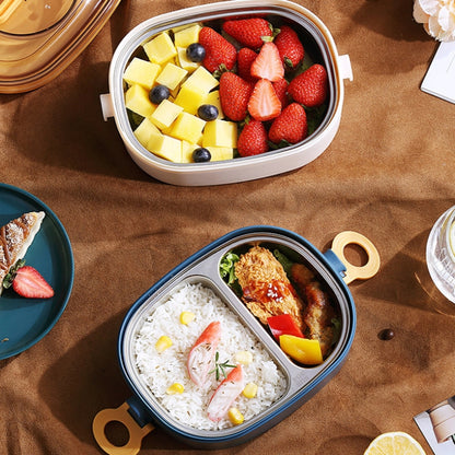 Large Capacity Oval Divided Portable Office Insulation Lunch Box, 600ml (Stainless Blue), 600ml (Stainless Yellow), 600ml (Stainless Purple), 1.2L (Stainless Blue), 1.2L (Stainless Yellow), 1.2L (Stainless Purple), 600ml (Plastic Blue)�����������������...