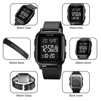 SKMEI 1858 Square Waterproof Digital Dual Display LED Luminous Watch