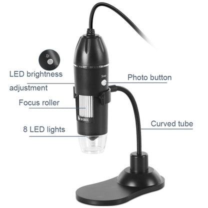 مجهر رقمي محمول باليد A8 50X-1000X مزود بحامل خرطوم USB مزود بإضاءة LED، A8 50X-1000X
