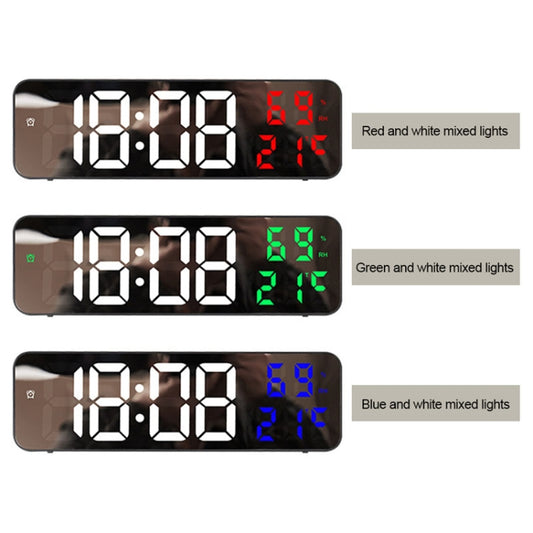 671 ساعة منبه رقمية مزودة بشاشة مرآة LED، قابلة للتوصيل بمنفذ USB/بطارية، ثنائية الاستخدام مع شاشة عرض لدرجة الحرارة/الرطوبة، 671 (أسود، أبيض، أزرق)، 671 (أسود، أبيض، أخضر)، 671 (أسود، أبيض، أحمر)