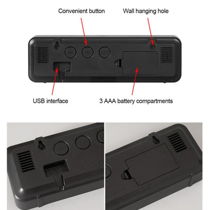 671 ساعة منبه رقمية مزودة بشاشة مرآة LED، قابلة للتوصيل بمنفذ USB/بطارية، ثنائية الاستخدام مع شاشة عرض لدرجة الحرارة/الرطوبة، 671 (أسود، أبيض، أزرق)، 671 (أسود، أبيض، أخضر)، 671 (أسود، أبيض، أحمر)