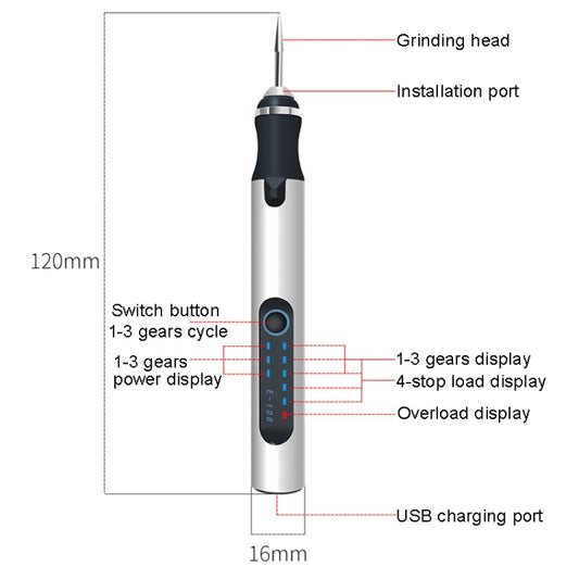 SNJ-3681 Mini Engraving Pen Wireless Polishing Electric Grinder, Style:, Roae Gold+Grinding Head, Silver+Grinding Head, Rose Gold+Grinding Head+Cutting Blade+Carving Stencil, Silver+Grinding Head+Cutting Blade+Carving Stencil