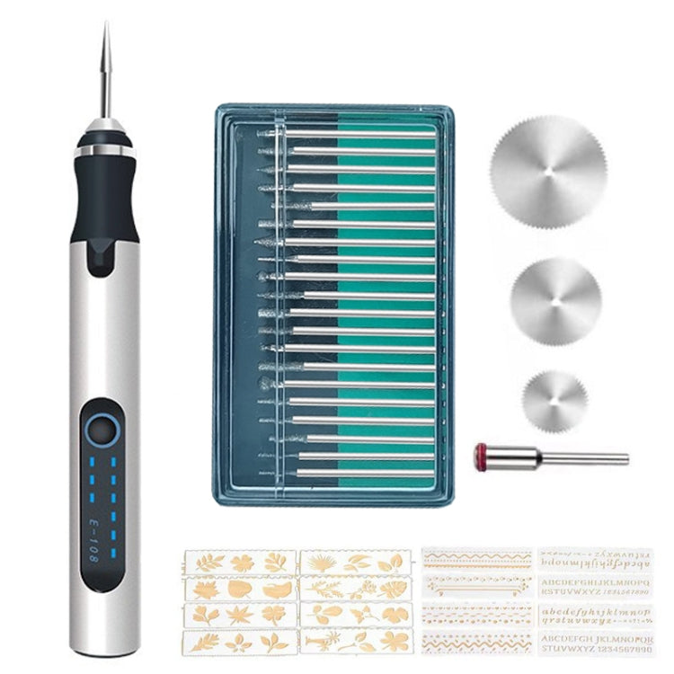 SNJ-3681 Mini Engraving Pen Wireless Polishing Electric Grinder, Style:, Roae Gold+Grinding Head, Silver+Grinding Head, Rose Gold+Grinding Head+Cutting Blade+Carving Stencil, Silver+Grinding Head+Cutting Blade+Carving Stencil