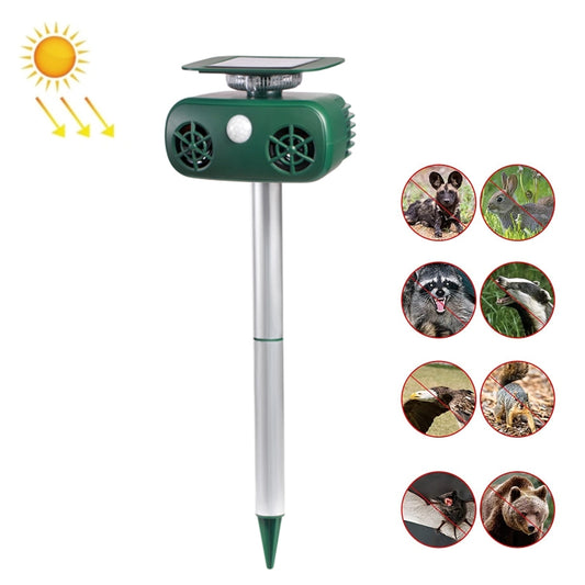SK628 Solar Powered Animal Repeller 360 Degree Strobe Light Bird Repeller Ultrasonic Rat Repeller, Bird Repeller