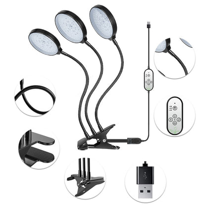 ضوء نمو النباتات LED مع جهاز تحكم عن بعد USB وتوقيت ملء الضوء، رأس واحد، رأسان، ثلاثة رؤوس، أربعة رؤوس