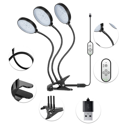 ضوء نمو النباتات LED مع جهاز تحكم عن بعد USB وتوقيت ملء الضوء، رأس واحد، رأسان، ثلاثة رؤوس، أربعة رؤوس
