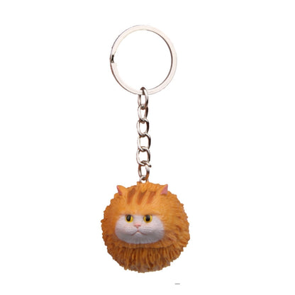 Round Little Tiger Cat Keychain Cartoon Key Ring Ornament, Yellow White, Gray, White, 3 Color, Black, Coffee White