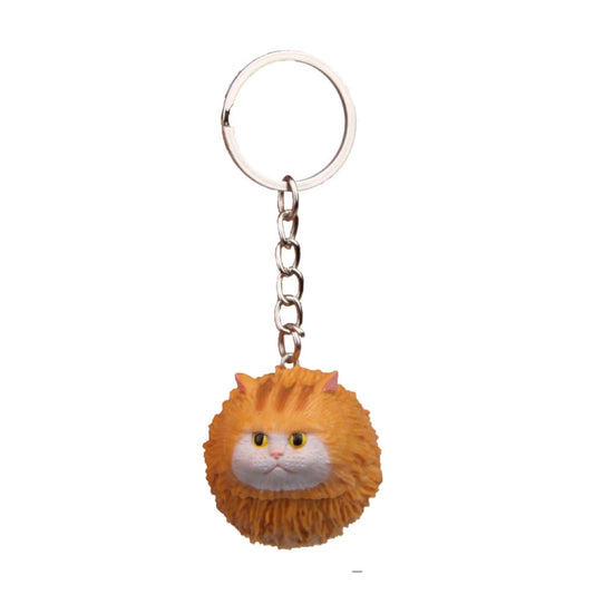 Round Little Tiger Cat Keychain Cartoon Key Ring Ornament, Yellow White, Gray, White, 3 Color, Black, Coffee White