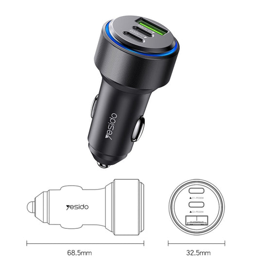 شاحن سيارة سريع من يسيدو Y50 بمنفذ USB 3.0، 30 واط، مصنوع من سبائك الألومنيوم، بتقنية PD، شحن سريع، Y50