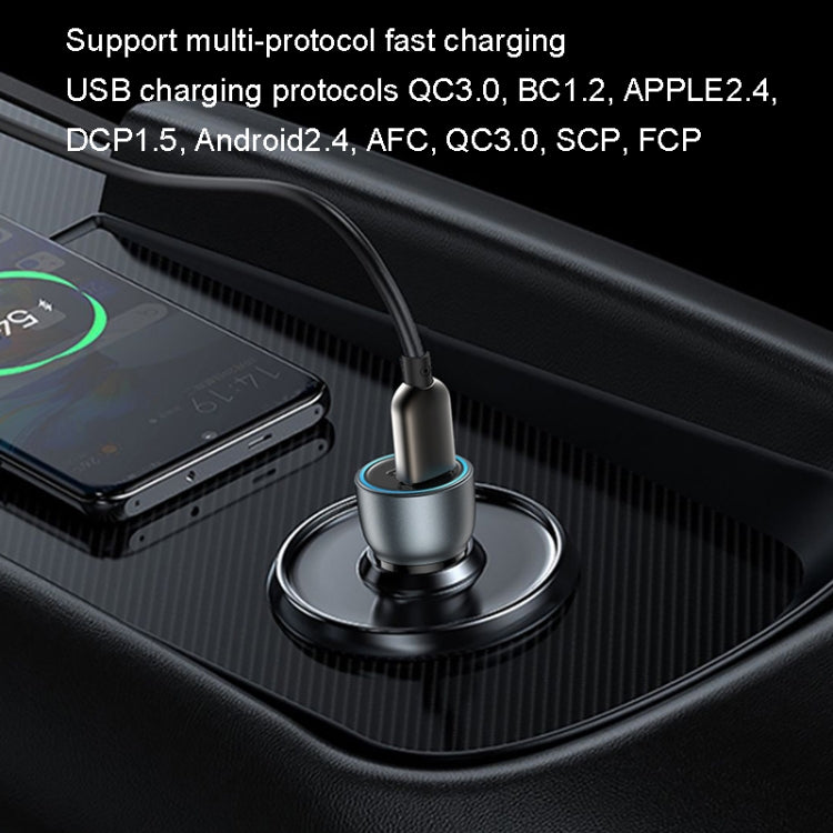 شاحن سيارة سريع USB3.0 من يسيدو Y49، 30 واط، بتقنية PD الشفافة، شحن سريع، Y49