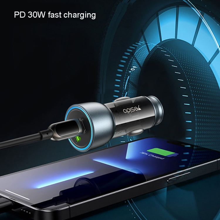 شاحن سيارة سريع USB3.0 من يسيدو Y49، 30 واط، بتقنية PD الشفافة، شحن سريع، Y49
