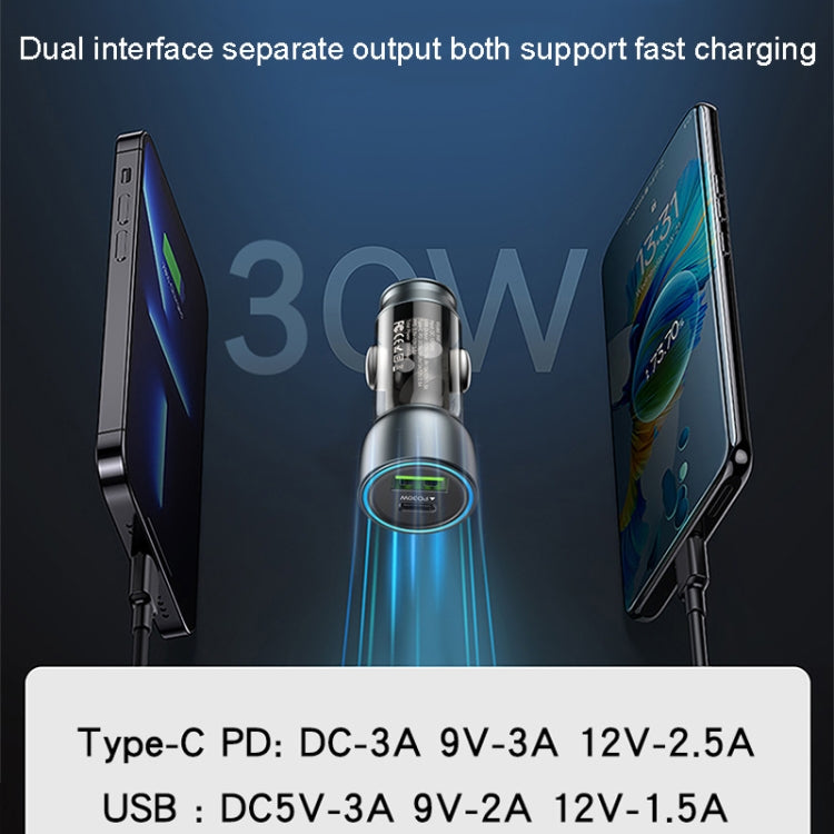شاحن سيارة سريع USB3.0 من يسيدو Y49، 30 واط، بتقنية PD الشفافة، شحن سريع، Y49