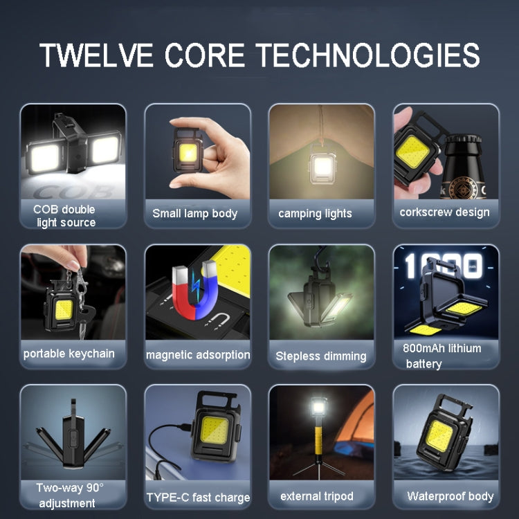Double Sided COB Flashlight Mini Keychain Light Camping Light, Without Stand, With Stand