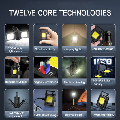Double Sided COB Flashlight Mini Keychain Light Camping Light, Without Stand, With Stand