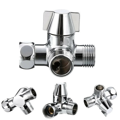 Double Handle Brass 3 Way Shower Arm Diverter Valve Hand Held Showerhead Shower Splitter, Brass
