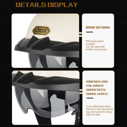 SOMAN Motorcycle Half Helmet Adjustable Helmet With Inner Mirror