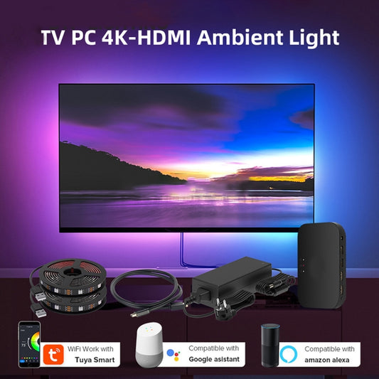 HDMI 2.0-PRO Smart Ambient TV Led Backlight Led Strip Lights Kit Work With TUYA APP Alexa Voice Google Assistant, 2 x 1m, 2 x 1.5m, 2 x 2m, 2 x 2.5m, 2 x 3m, 2 x 4m