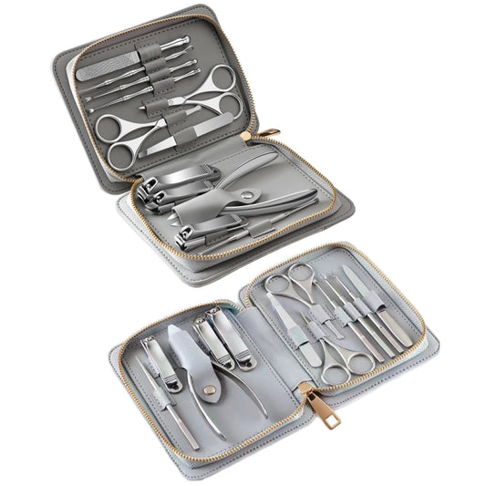 12 in 1 Stainless Steel Nail Trimming and Polishing Tool Set, Bamboo Section, Square Head