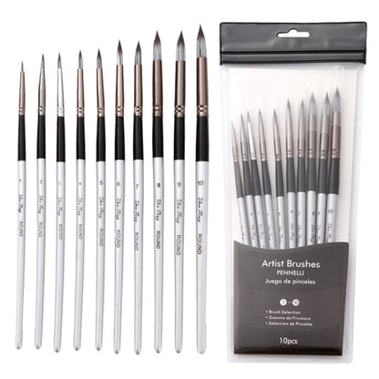10 In 1 Nylon Hair Watercolor Paint Brush Set Wooden Handle Round Pointed Acrylic Painting Pens, 10 In 1