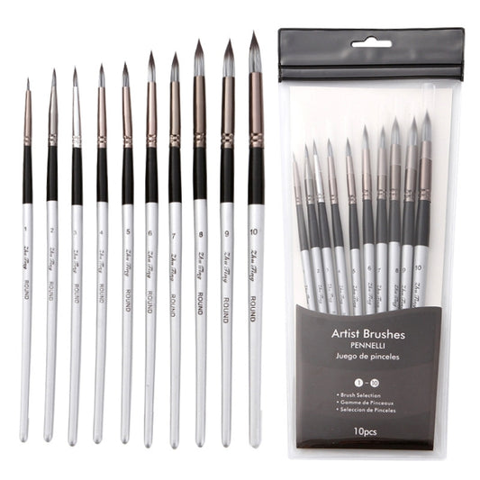 10 In 1 Nylon Hair Watercolor Paint Brush Set Wooden Handle Round Pointed Acrylic Painting Pens, 10 In 1