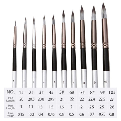 10 In 1 Nylon Hair Watercolor Paint Brush Set Wooden Handle Round Pointed Acrylic Painting Pens, 10 In 1