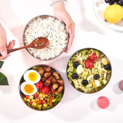 Double-Layer Stainless Steel Bowl With Lid Children Dinner Insulated Rice Bowl, 6pcs /Set 13cm, 6pcs /Set 15cm, 6pcs /Set 17cm